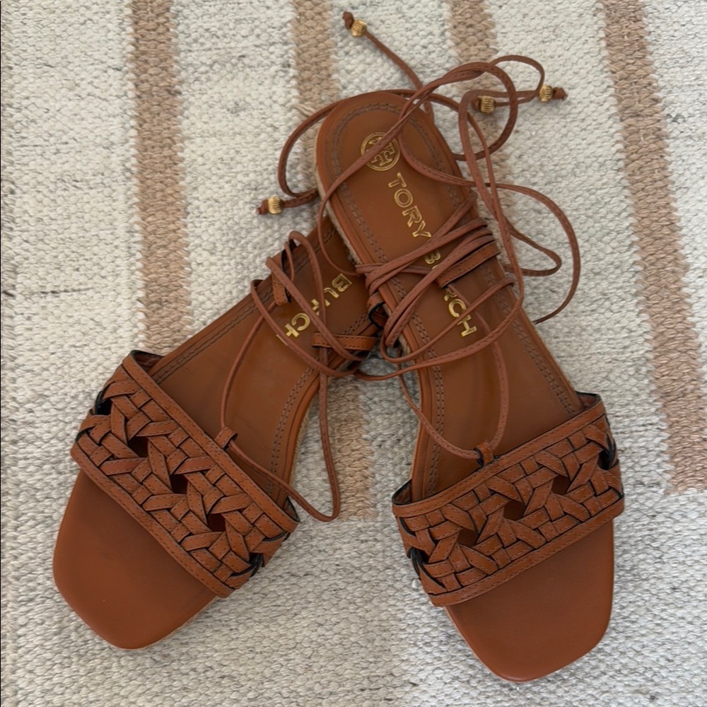 Tory Burch Brown Leather ankle wrap Sandals